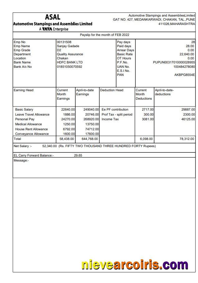Automotive Stampings and AssembliesLimited pay stub